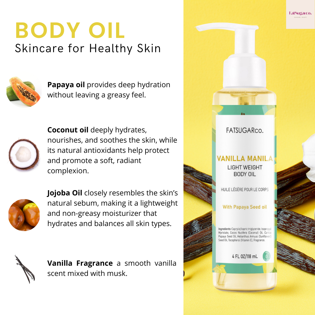 Vanilla Lightweight Body Fragrance Oil Easy absorption Light Oil Non greasy Oil Easy penetration Oil with Papaya Oil Jojoba Oil Body Oil for Glowing Skin